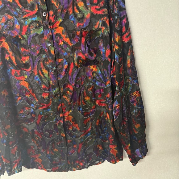 Vintage Chicos Top 3 XL Colorful Paisley Art To Wear Sheer Abstract Silk Rayon - Picture 4 of 10